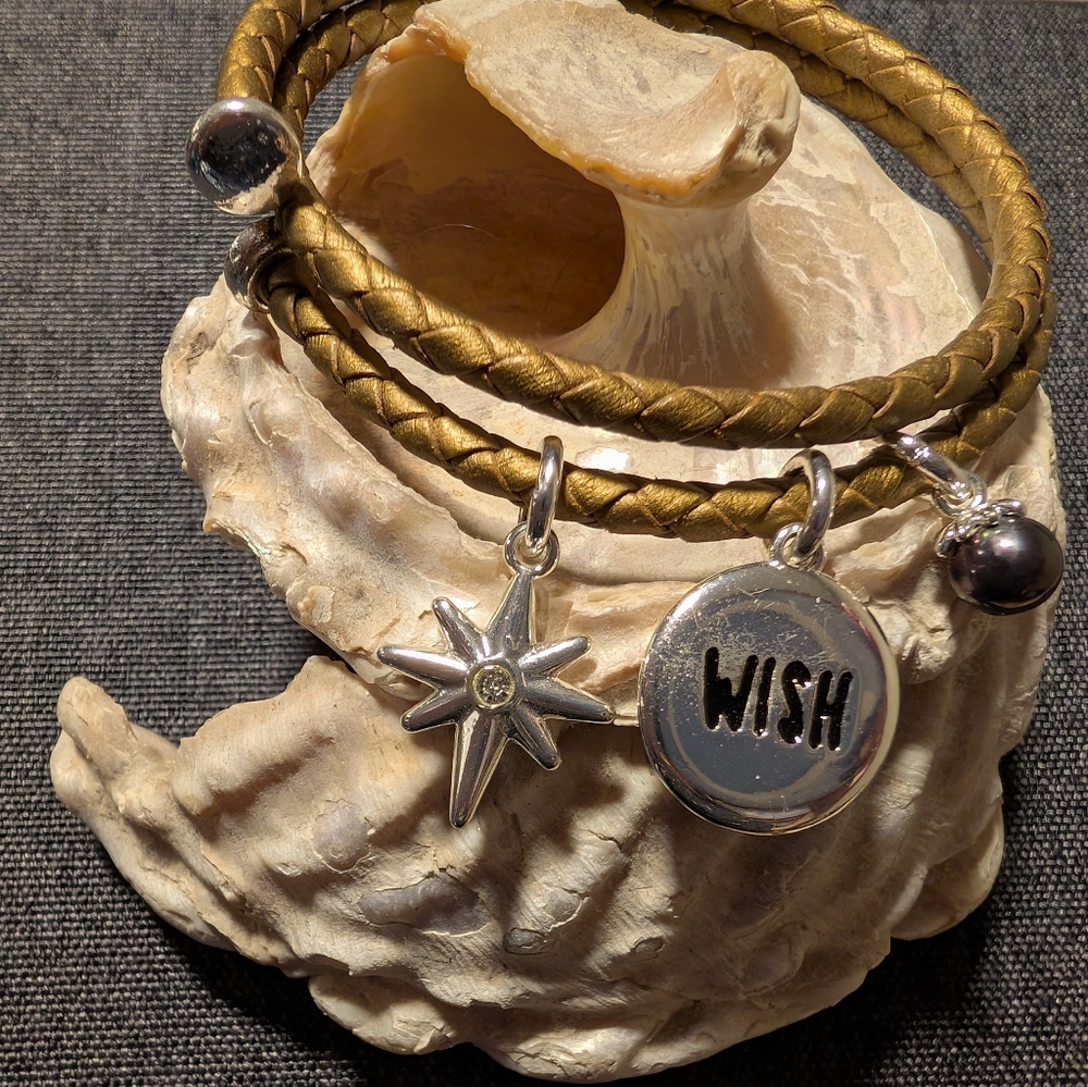 Wish Leather Gold Tone Wrap Bracelet With Pearl By Vantel NWT